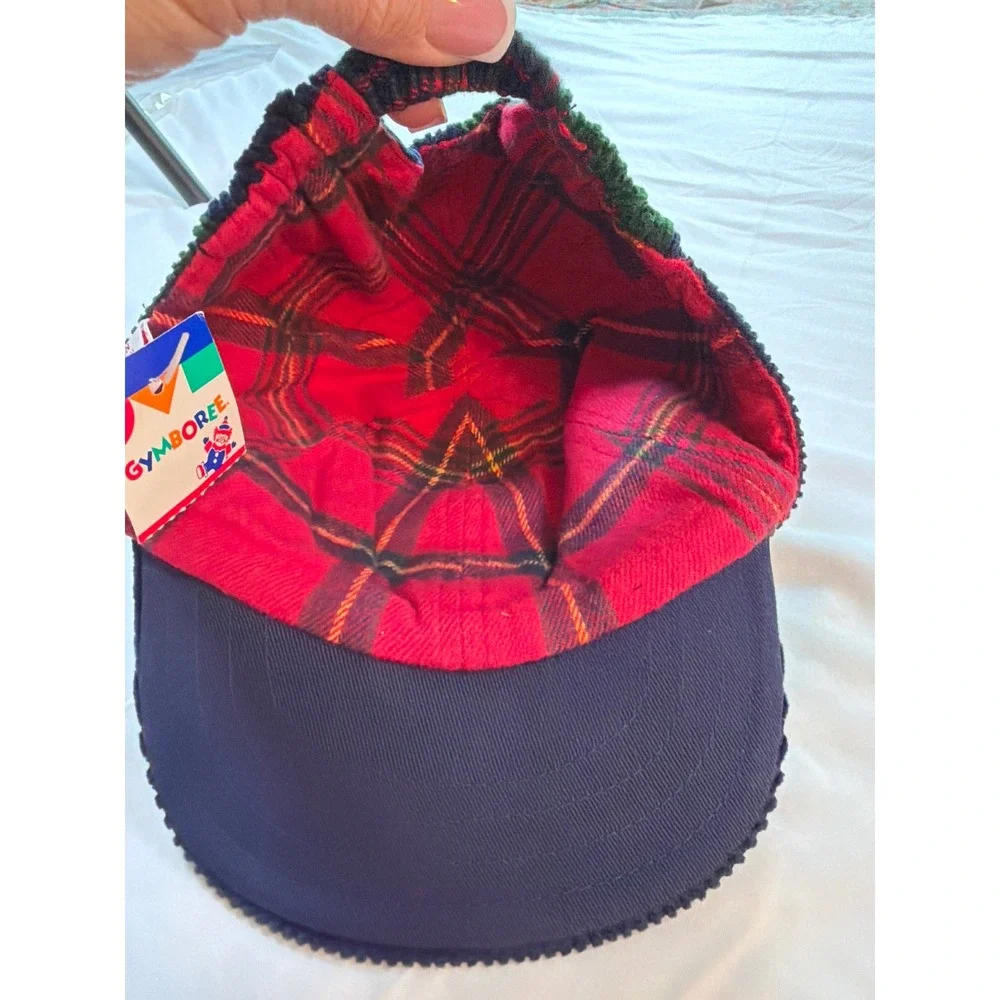 Vintage Gymboree Kids Corduroy Colorblock Hat Navy Green Plaid Lined NWT S/M